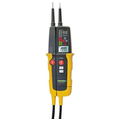  TRACON PANMV-1000AD 2 pólusú feszültségvizsgáló ésAVK teszter, LED LCD kijelző 12-1000V AC/DC, 30mA FI‐Test