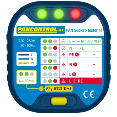TRACON PANSOCKETTESTERFI Dugaszoló aljzat teszter 220 - 250 V, CATII-300V