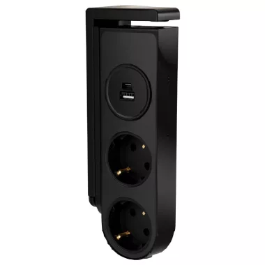 TRACON RECS2USB Asztali aljzat (csiptethető) 2xSchuko, USB-A, USB-C, max. 16A, 230VAC, 3680W, H05VV-F