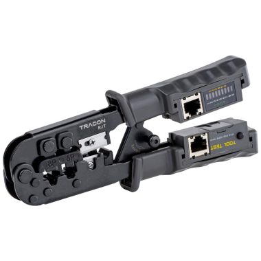 TRACON RJT Vágó- ,csupaszító- és présszerszám teszterrel RJ45, RJ11, RJ12