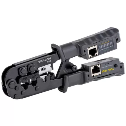   TRACON RJT Vágó- ,csupaszító- és présszerszám teszterrel RJ45, RJ11, RJ12