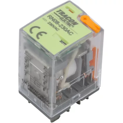   TRACON RN08-24AC Miniatűr teljesítményrelé tesztgombbal és állapotjelzéssel 24V AC / 2×CO (12A, 230V AC / 28V DC)