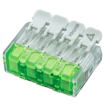 TRACON RVOG4 Csavar nélküli vezetékösszekötő, nyitható átlátszó 0,2-4(2,5)mm2, 32A, 450VAC