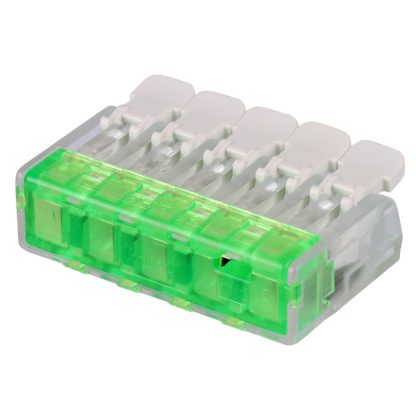 TRACON RVOG5 Csavar nélküli vezetékösszekötő, nyitható átlátszó 0,2-4(2,5)mm2, 32A, 450VAC TRACON RVOG5 Csavar nélküli vezetékösszekötő, nyitható átlátszó 0,2-4(2,5)mm2, 32A, 450VAC