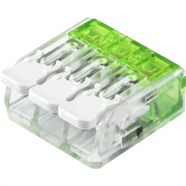 TRACON RVOGB3 Csavar nélküli vezetékösszekötő, nyitható átlátszó 0,5-6(4)mm2, 41A, 450VAC 3P