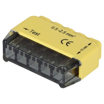   TRACON RVU2,5-5 Csavar nélküli vezetékösszekötő, sárga 5x0,5-2,5mm2, 450VAC, max. 16A