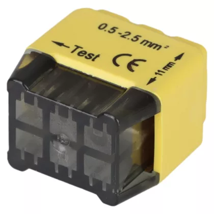   TRACON RVU2,5-6 Csavar nélküli vezetékösszekötő, sárga 6x0,5-2,5mm2, 450VAC, max. 16A