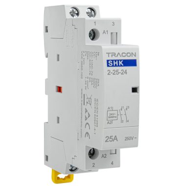 TRACON SHK2-25-24 Installációs kontaktor 24V AC, 50Hz, 1 Mod, 2×NO, AC1/AC7a, 25A