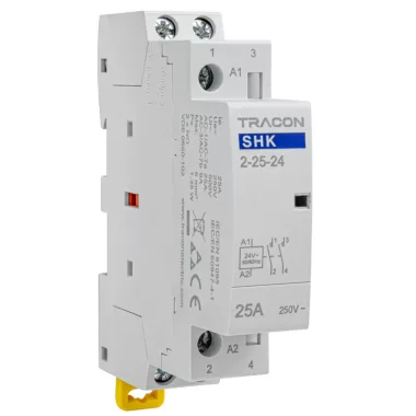 TRACON SHK2-25-24 Installációs kontaktor 24V AC, 50Hz, 1 Mod, 2×NO, AC1/AC7a, 25A