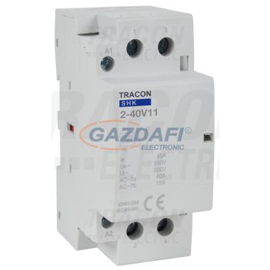 TRACON SHK2-40V11 Installációs kontaktor 230V AC, 50Hz, 2 Mod, 1×NO+1×NC, AC1/AC7a, 40A