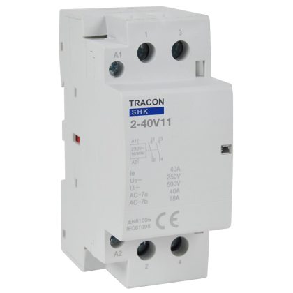 TRACON SHK2-40V11 Installációs kontaktor 230V AC, 50Hz, 2 Mod, 1×NO+1×NC, AC1/AC7a, 40A
