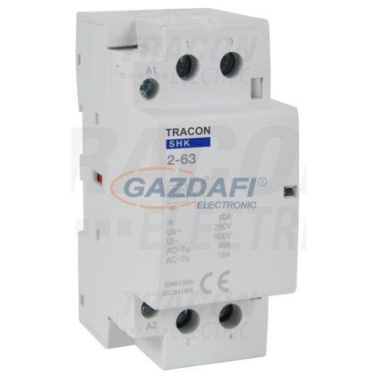   TRACON SHK2-63 Installációs kontaktor 230V AC, 50Hz, 2 Mod, 2×NO, AC1/AC7a, 63A