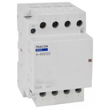 TRACON SHK4-40V22 Installációs kontaktor 230V AC, 50Hz, 3 Mod, 2×NO+2×NC, AC1/AC7a, 40A