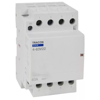   TRACON SHK4-63V22 Installációs kontaktor 230V AC, 50Hz, 3 Mod, 2×NO+2×NC, AC1/AC7a, 63A