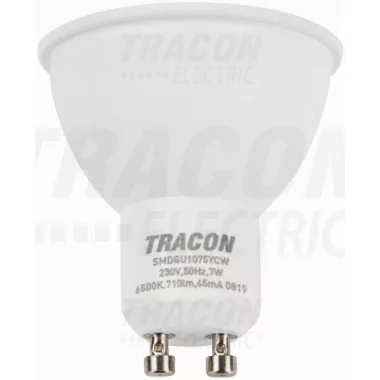 TRACON SMDGU1075YCW Műanyag házas SMD LED spot fényforrás 230 VAC, 50 Hz, GU10, 7 W, 710 lm, 6500 K, 120°, EEI=A+