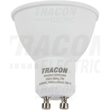 TRACON SMDGU1075YNW Bec Led spot cu carcasă de plastic LED 230 VAC, 50 Hz, GU10, 7 W, 700 lm, 4000 K, 120 °, EEI = A +