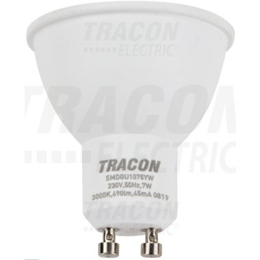 TRACON SMDGU1075YW Plastic cover SMD LED spot light source 230 VAC, 50 Hz, GU10, 7 W, 690 lm, 3000 K, 120 °, EEI = A +