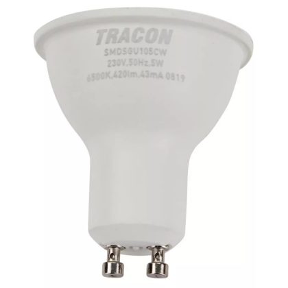   TRACON SMDSGU105CW Műanyag házas SMD LED spot fényforrás SAMSUNG chippel 230V,50Hz,GU10,5W,420lm,6500K,120°,SAMSUNG chip,EEI=A+