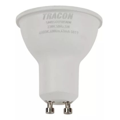   TRACON SMDSGU105NW Műanyag házas SMD LED spot fényforrás SAMSUNG chippel 230V,50Hz,GU10,5W,400lm,4000K,120°,SAMSUNG chip,EEI=A+