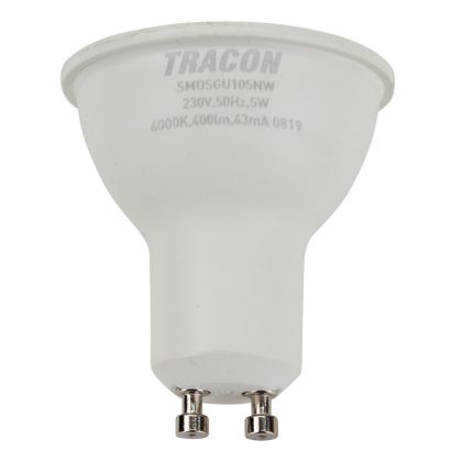   TRACON SMDSGU105NW Műanyag házas SMD LED spot fényforrás SAMSUNG chippel 230V,50Hz,GU10,5W,450lm,4000K,120°,SAMSUNG chip, EEI=F