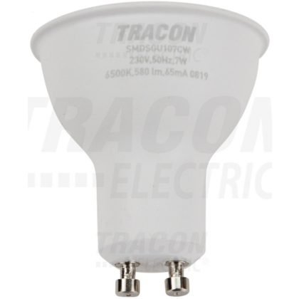   TRACON SMDSGU107CW Műanyag házas SMD LED spot fényforrás SAMSUNG chippel 230V,50Hz,GU10,7W,580lm,6500K,120°,SAMSUNG chip,EEI=A+