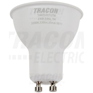TRACON SMDSGU107W Műanyag házas SMD LED spot fényforrás SAMSUNG chippel 230V,50Hz,GU10,7W,530lm,3000K,120°,SAMSUNG chip,EEI=A+