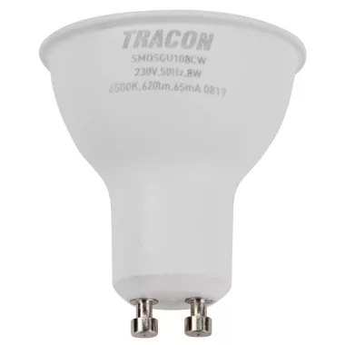 TRACON SMDSGU108CW Műanyag házas SMD LED spot fényforrás SAMSUNG chippel 230V,50Hz,GU10,8W,740lm,6500K,120°,SAMSUNG chip, EEI=F