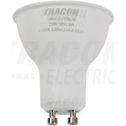  TRACON SMDSGU108CW Műanyag házas SMD LED spot fényforrás SAMSUNG chippel 230V,50Hz,GU10,8W,620lm,6500K,120°,SAMSUNG chip,EEI=A+