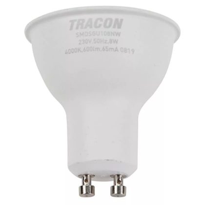   TRACON SMDSGU108CW Bec Led spot cu carcasă de plastic LED SMD spot cu cip SAMSUNG 230V, 50Hz, GU10.8W, 620lm, 6500K, 120 °, cip SAMSUNG, EEI = A +