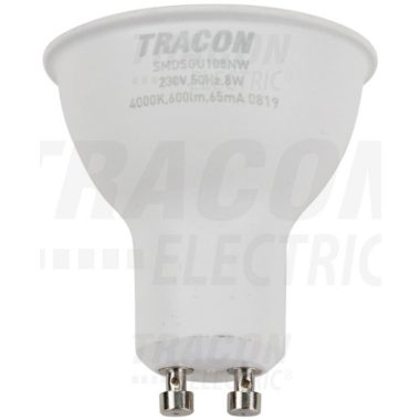 TRACON SMDSGU108NW Bec Led spot cu carcasă de plastic LED SMD LED cu cip SAMSUNG 230V, 50Hz, GU10.8W, 600lm, 4000K, 120 °, cip SAMSUNG, EEI = A +