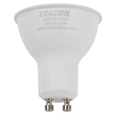 TRACON SMDSGU108NW Bec Led spot cu carcasă de plastic LED SMD LED cu cip SAMSUNG 230V, 50Hz, GU10.8W, 600lm, 4000K, 120 °, cip SAMSUNG, EEI = A +