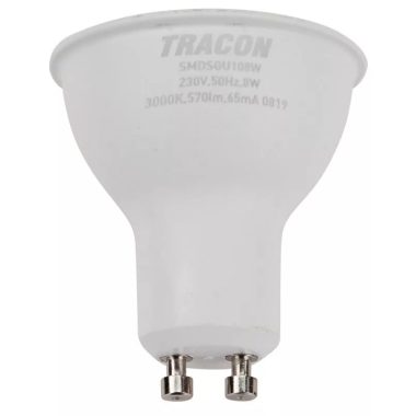 TRACON SMDSGU108W Bec Led spot cu carcasă de plastic LED SMD LED cu cip SAMSUNG 230V, 50Hz, GU10.8W, 570 lm, 3000 K, 120 °, cip SAMSUNG, EEI = A +