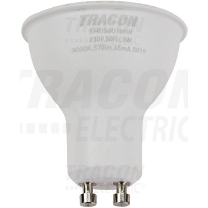   TRACON SMDSGU108W Bec Led spot cu carcasă de plastic LED SMD LED cu cip SAMSUNG 230V, 50Hz, GU10.8W, 570 lm, 3000 K, 120 °, cip SAMSUNG, EEI = A +
