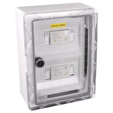 TRACON SPBPVDC2BCS Túlfeszültség-védelmi doboz fotovoltaikus rendszerekhez 380x260x130mm, IP65, DC1+2, Un=1000VDC