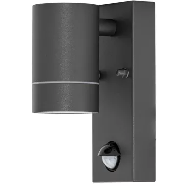 TRACON SPGU10IPFS1A Oldalfali spot lámpatest mozgásérzékelővel, kültéri,antracit 100-240VAC,50Hz,1xGU10,ma.35W,10s-4min,max 8m,3-2000lx,IP44