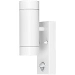   TRACON SPGU10IPFS2F Oldalfali spot lámpatest mozgásérzékelővel, kültéri, fehér 100-240VAC,50Hz,2xGU10,max35W,10s-4min,max 8m,3-2000lx,IP44