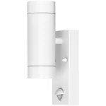   TRACON SPGU10IPFS2F Oldalfali spot lámpatest mozgásérzékelővel, kültéri, fehér 100-240VAC,50Hz,2xGU10,max35W,10s-4min,max 8m,3-2000lx,IP44