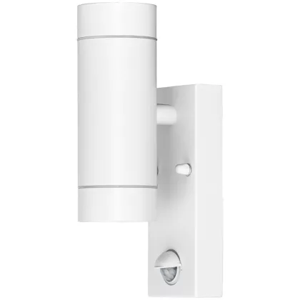   TRACON SPGU10IPFS2F Oldalfali spot lámpatest mozgásérzékelővel, kültéri, fehér 100-240VAC,50Hz,2xGU10,max35W,10s-4min,max 8m,3-2000lx,IP44