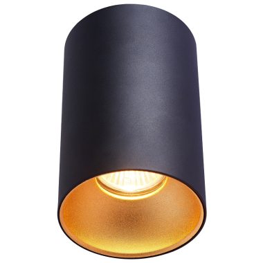 TRACON SPGU10MGB Mennyezeti spot lámpatest, hengeres, fekete, arany reflektor 100-240VAC, 50Hz, 1xGU10, max.35W