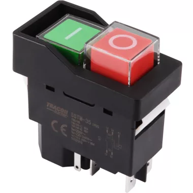 TRACON SSTM-035 Relés biztonsági kapcsoló, bepattintható, fekete kerettel 5PIN, 230 VAC, 12A/AC3, IP54, 6,3×0,8