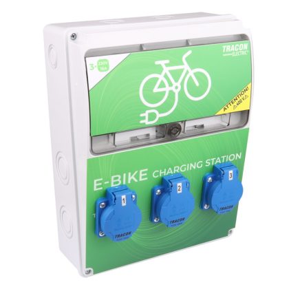 TRACON TBCS01 Elektromos kerékpár töltőállomás védelemmel Prot.:RCCB,MCB,Out:3×SCHUKO