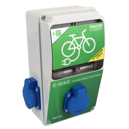   TRACON TBCS02 Elektromos kerékpár töltőállomás védelemmel Prot.:RCCBO,Out:3×SCHUKO