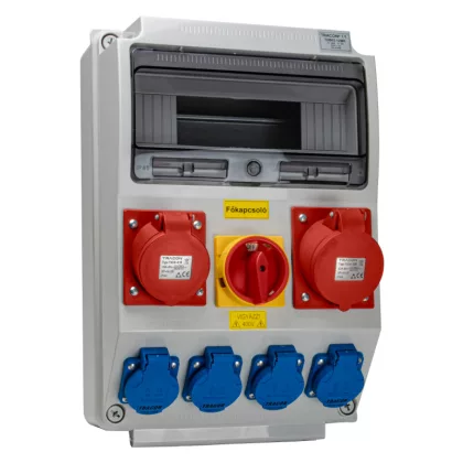   TRACON TDB03-12MK Csatlakozó doboz, védelem nélkül, főkapcsolóval Out:4×SCHUKO+1×16A(3P+N+E)+1×32A(3P+N+E)