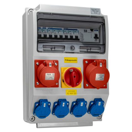   TRACON TDB03-12MVK Csatlakozó doboz védelemmel,főkapcs.,vezetékezett,készre sz. Prot.:RCCB,MCB,Out:4×SCHUKO+1×16A(3P+N+E)+1×32A(3P+N+E)