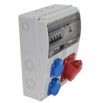   TRACON TDB10-11MVSK Csatlakozó doboz védelemmel, vezetékezett, készre szerelt Prot.:RCCB,MCB,Out:2×FRENCH+1×32A(3P+N+E)