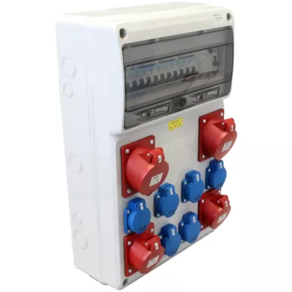   TRACON TDB13-16MV Csatlakozó doboz védelemmel, vezetékezett, készre szerelt Prot.:RCCB,MCB,Out:6×SCHUKO+2×16A(3P+N+E)+2×32A(3P+N+E)