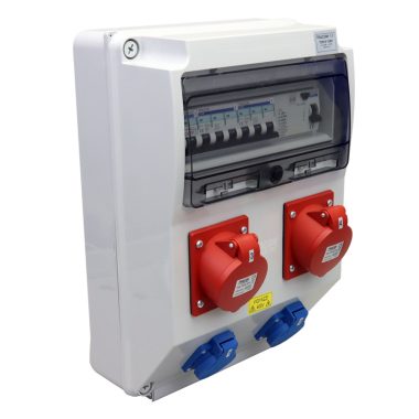 TRACON TDB15-12MV Csatlakozó doboz védelemmel, vezetékezett, készre szerelt Prot.:RCCB,MCB,Out:2×SCHUKO+2×16A(3P+N+E)