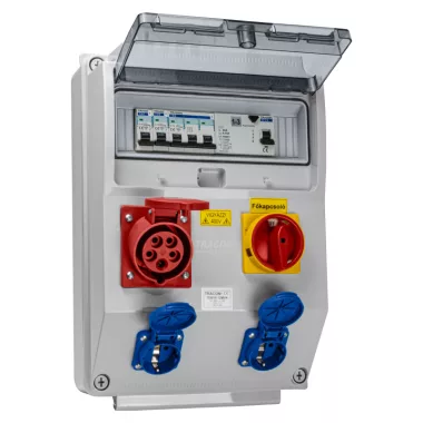 TRACON TDB15-12MVK Csatlakozó doboz védelemmel,főkapcs.,vezetékezett,készre sz. Prot.:RCCB,MCB,Out:2×SCHUKO+1×16A(3P+N+E)