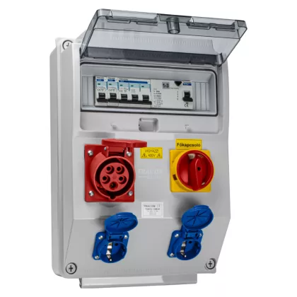   TRACON TDB15-12MVK Csatlakozó doboz védelemmel,főkapcs.,vezetékezett,készre sz. Prot.:RCCB,MCB,Out:2×SCHUKO+1×16A(3P+N+E)