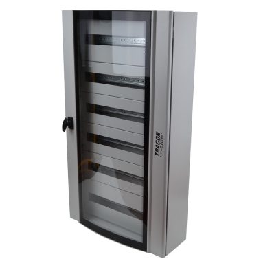 TRACON TGE6010520 Ívelt biztonsági üvegajtós fémelosztószekrény 600×1050×200mm / 144M (6×24 mod)